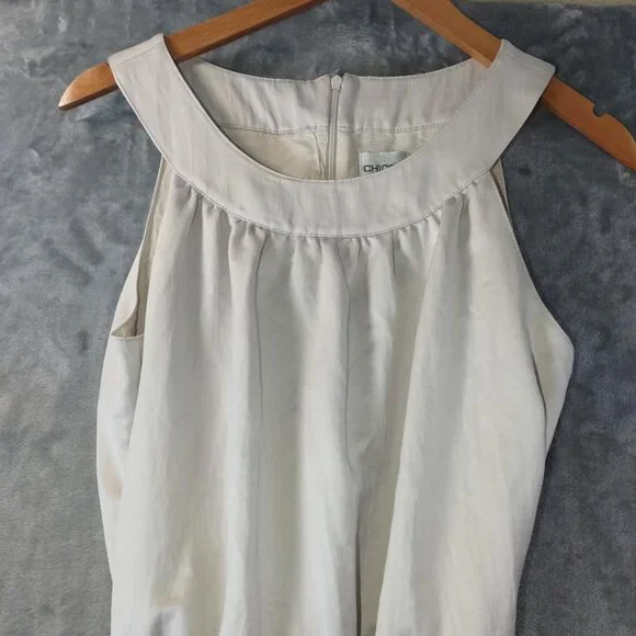 Chico's Womens Cream Sleeveless Belted Sheath Dress Pockets Size 1(S) Scoop Neck - Picture 8 of 9